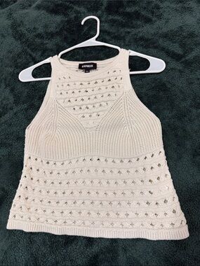 Express Cream Crochet Halter Knit Crop Top